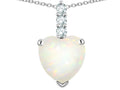 Star K  8mm Heart Shaped Genuine Opal Three Stone Pendant Necklace
