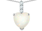 Star K  8mm Heart Shaped Genuine Opal Three Stone Pendant Necklace