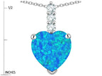 Star K  8mm Heart Shaped Blue Created Opal Three Stone Pendant Necklace