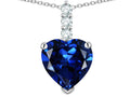 Star K  8mm Heart Shaped Created Sapphire Three Stone Pendant Necklace