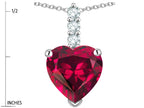 Star K  8mm Heart Shaped Created Ruby Three Stone Pendant Necklace