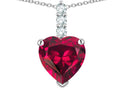 Star K  8mm Heart Shaped Created Ruby Three Stone Pendant Necklace