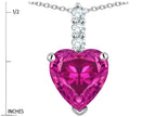 Star K  8mm Heart Shaped Simulated Pink Tourmaline Three Stone Pendant Necklace