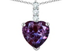 Star K  8mm Heart Shaped Simulated Alexandrite Three Stone Pendant Necklace