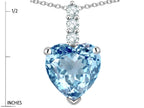 Star K  8mm Heart Shaped Simulated Aquamarine Three Stone Pendant Necklace