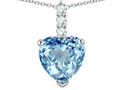 Star K  8mm Heart Shaped Simulated Aquamarine Three Stone Pendant Necklace