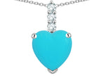 Star K  8mm Heart Shaped Simulated Turquoise Three Stone Pendant Necklace