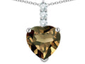 Star K  8mm Heart Shaped Genuine Smoky Quartz Three Stone Pendant Necklace