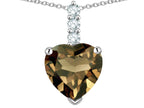 Star K  8mm Heart Shaped Genuine Smoky Quartz Three Stone Pendant Necklace