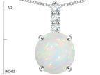 Star K  7mm Round Genuine Opal Three Stone Pendant Necklace
