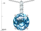 Star K  7mm Round Genuine Blue Topaz Three Stone Pendant Necklace