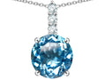 Star K  7mm Round Genuine Blue Topaz Three Stone Pendant Necklace
