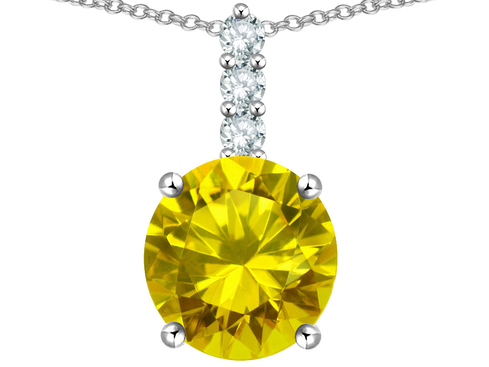 Star K  7mm Round Genuine Citrine Three Stone Pendant Necklace