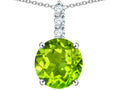 Star K  7mm Round Genuine Peridot Three Stone Pendant Necklace