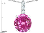 Star K  7mm Round Created Pink Sapphire Three Stone Pendant Necklace