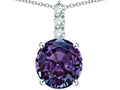Star K  7mm Round Simulated Alexandrite Three Stone Pendant Necklace