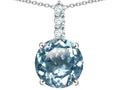Star K  7mm Round Simulated Aquamarine Three Stone Pendant Necklace