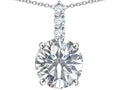 Star K  7mm Round Genuine White Topaz Three Stone Pendant Necklace