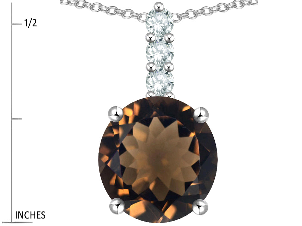 Star K  7mm Round Genuine Smoky Quartz Three Stone Pendant Necklace