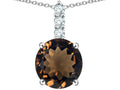 Star K  7mm Round Genuine Smoky Quartz Three Stone Pendant Necklace