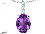 Star K  8x6mm Oval Genuine Amethyst Three Stone Pendant Necklace