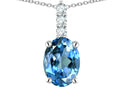 Star K  8x6mm Oval Genuine Blue Topaz Three Stone Pendant Necklace