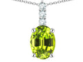 Star K  8x6mm Oval Genuine Peridot Three Stone Pendant Necklace