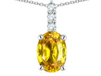Star K  8x6mm Oval Genuine Yellow Sapphire Three Stone Pendant Necklace