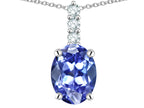 Star K  8x6mm Oval Genuine Tanzanite Three Stone Pendant Necklace