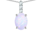 Star K  8x6mm Oval Genuine Opal Three Stone Pendant Necklace
