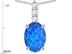 Star K  8x6mm Oval Blue Created Opal Three Stone Pendant Necklace