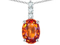 Star K  8x6mm Oval Simulated Orange Mexican Fire Opal Three Stone Pendant Necklace