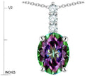 Star K  8x6mm Oval Rainbow Mystic Topaz Three Stone Pendant Necklace