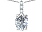Star K  8x6mm Oval Genuine White Topaz Three Stone Pendant Necklace