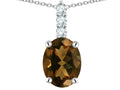 Star K  8x6mm Oval Genuine Smoky Quartz Three Stone Pendant Necklace