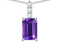 Star K  8x6mm Octagon Emerald Cut Genuine Amethyst Three Stone Pendant Necklace
