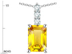Star K  8x6mm Octagon Emerald Cut Genuine Citrine Three Stone Pendant Necklace