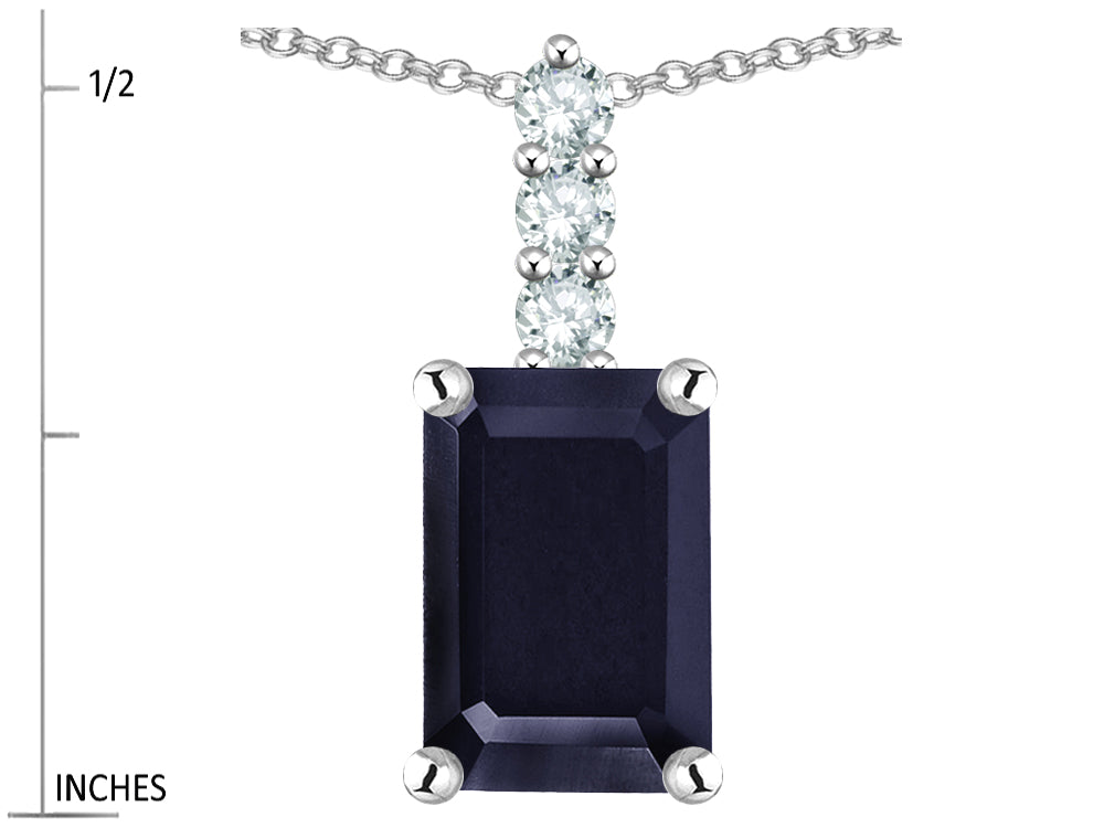 Star K  8x6mm Octagon Emerald Cut Genuine Black Sapphire Three Stone Pendant Necklace