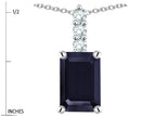 Star K  8x6mm Octagon Emerald Cut Genuine Black Sapphire Three Stone Pendant Necklace