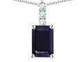 Star K  8x6mm Octagon Emerald Cut Genuine Black Sapphire Three Stone Pendant Necklace