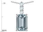 Star K  8x6mm Octagon Emerald Cut Genuine Aquamarine Three Stone Pendant Necklace