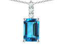 Star K  8x6mm Octagon Emerald Cut Genuine Blue Topaz Three Stone Pendant Necklace
