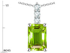 Star K  8x6mm Octagon Emerald Cut Genuine Peridot Three Stone Pendant Necklace