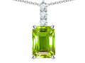 Star K  8x6mm Octagon Emerald Cut Genuine Peridot Three Stone Pendant Necklace