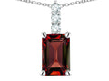 Star K  8x6mm Octagon Emerald Cut Genuine Garnet Three Stone Pendant Necklace