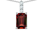 Star K  8x6mm Octagon Emerald Cut Genuine Garnet Three Stone Pendant Necklace