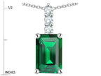 Star K  8x6mm Octagon Emerald Cut Simulated Emerald Three Stone Pendant Necklace