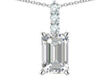 Star K  8x6mm Octagon Emerald Cut Genuine White Topaz Three Stone Pendant Necklace