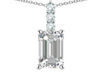Star K  8x6mm Octagon Emerald Cut Genuine White Topaz Three Stone Pendant Necklace