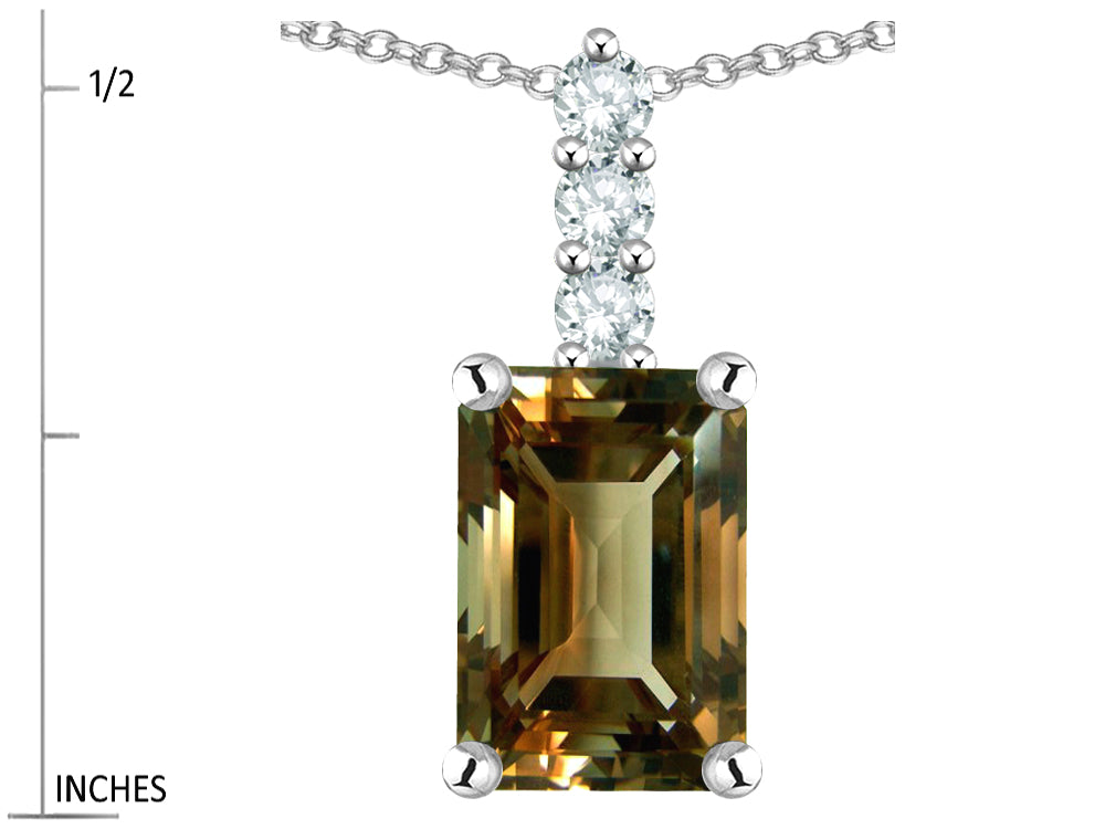 Star K  8x6mm Octagon Emerald Cut Genuine Smoky Quartz Three Stone Pendant Necklace